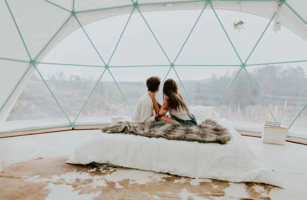 Couple in an Asheville luxury glamping dome